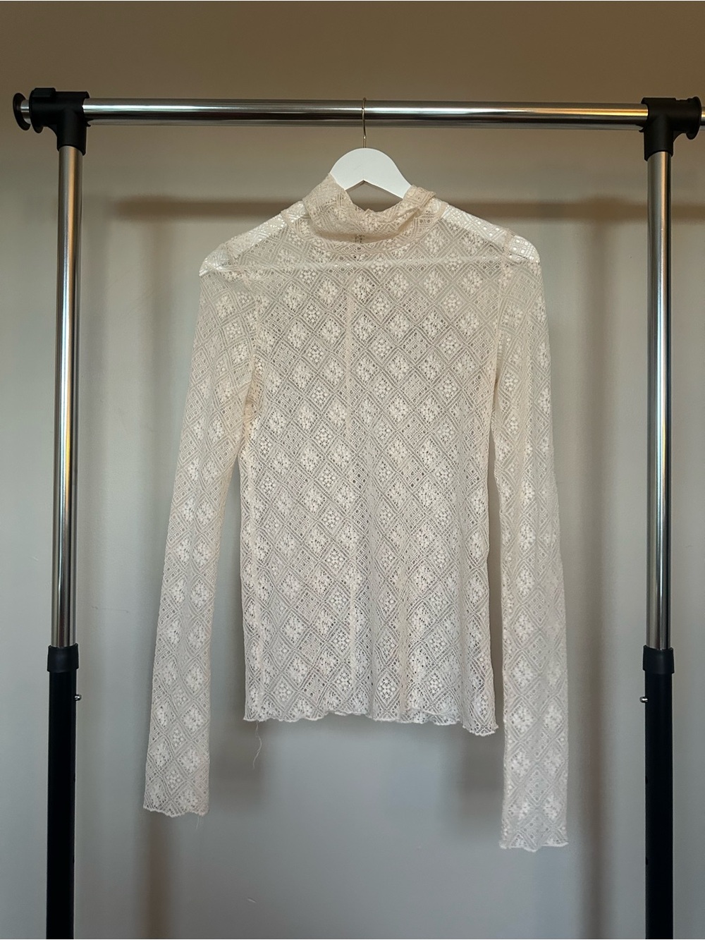 Free People Intimately Sweet Memories Ivory Sheer Lace Turtleneck
